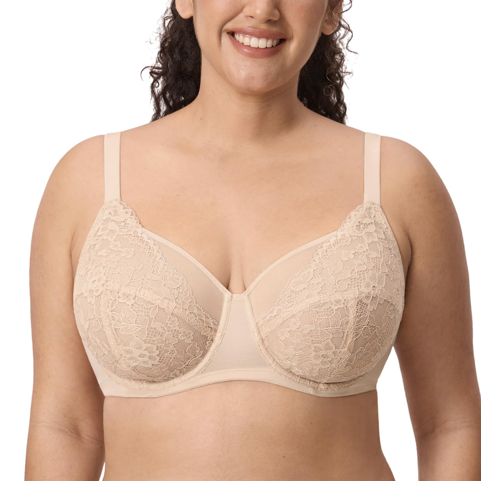 DELIMIRA Women's Lace Bra Plus Size Full Coverage Underwired Unlined Bras Beige 48DD