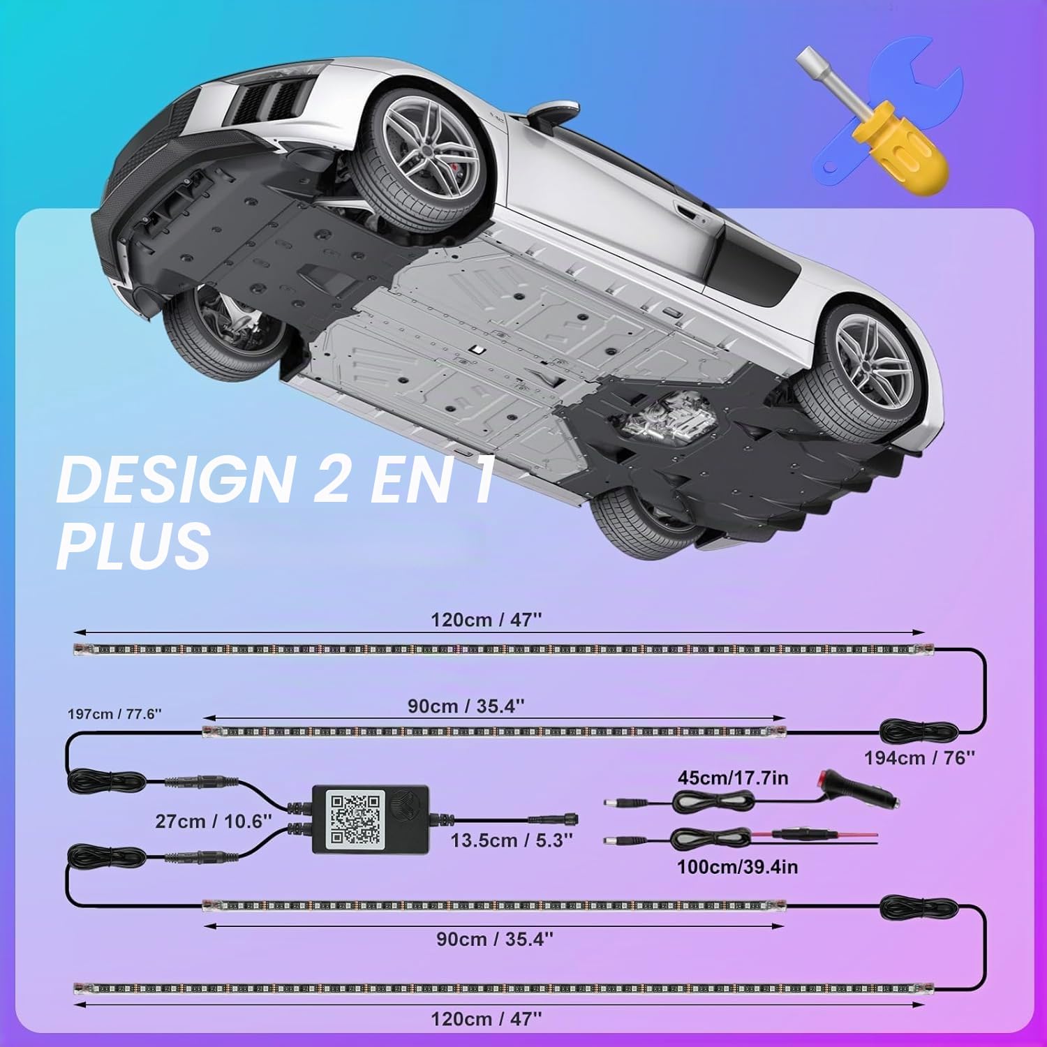 Lot de 4 sous éclairage pour Voiture,16 Millions de Couleurs,contrôle par Application, synchronisation de la Musique, Bandes Lumineuses RGB étanches pour Voitures,SUV.