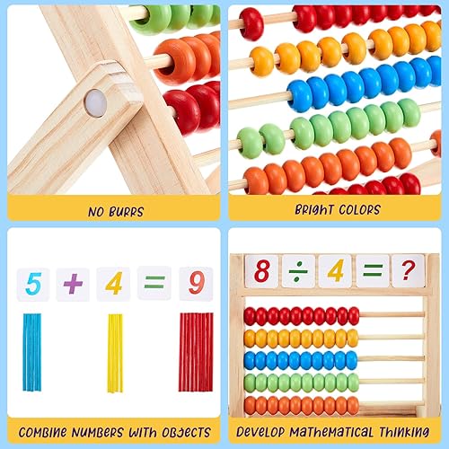 Miniatura 3 de Shappy Juego de 2 juegos de aprendizaje de matemáticas preescolar, juegos educativos de matemáticas, ábaco de madera con marco de madera con cuentas
