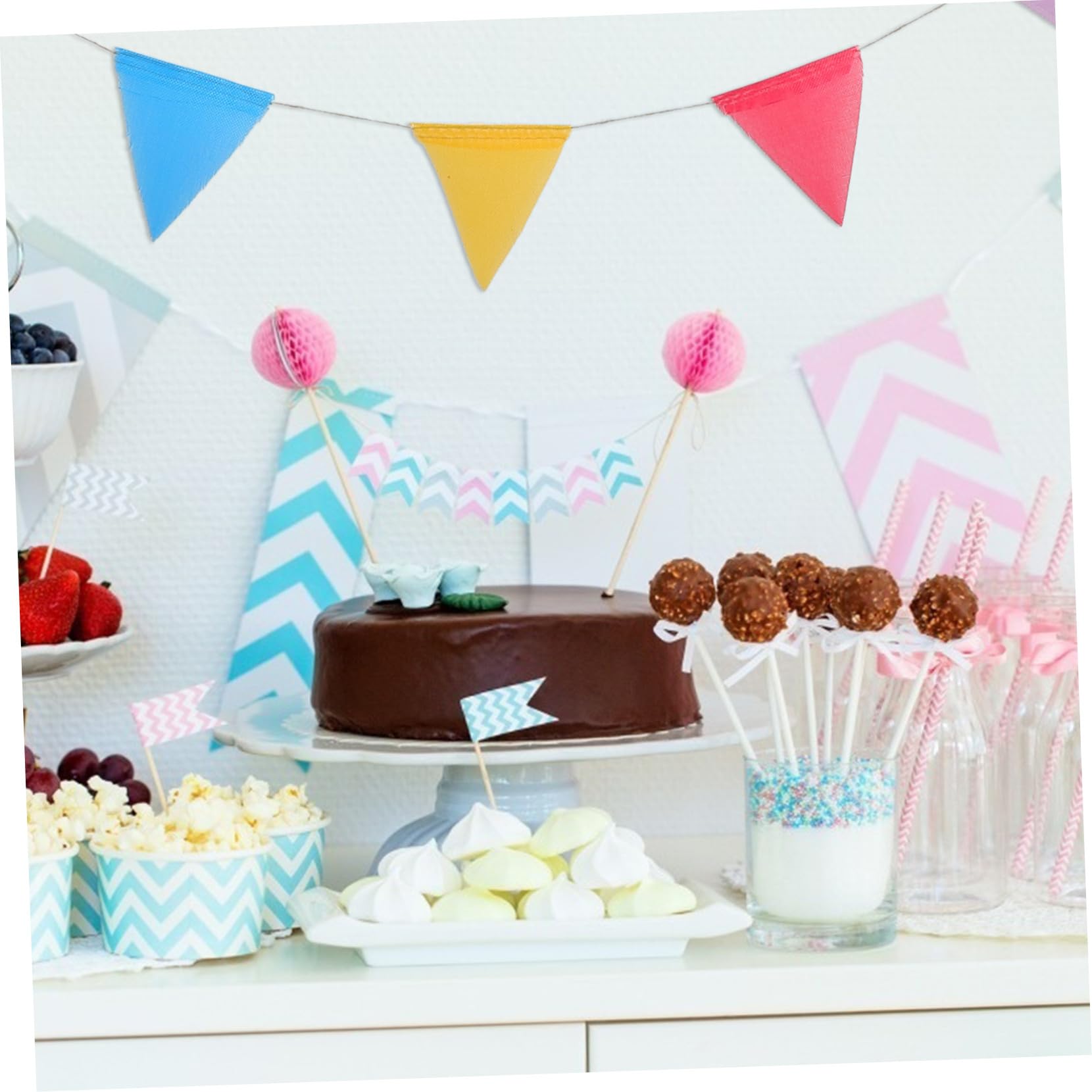 VICASKY 7 Packungen Mehrfarbige Stoff Wimpelkette Teilig Beidseitig Nutzbare Dreieckige Pennant Flag Langlebige Hochzeit Party Deko für Indoor Garten Feier Buntes Wimpel Banner Girlande