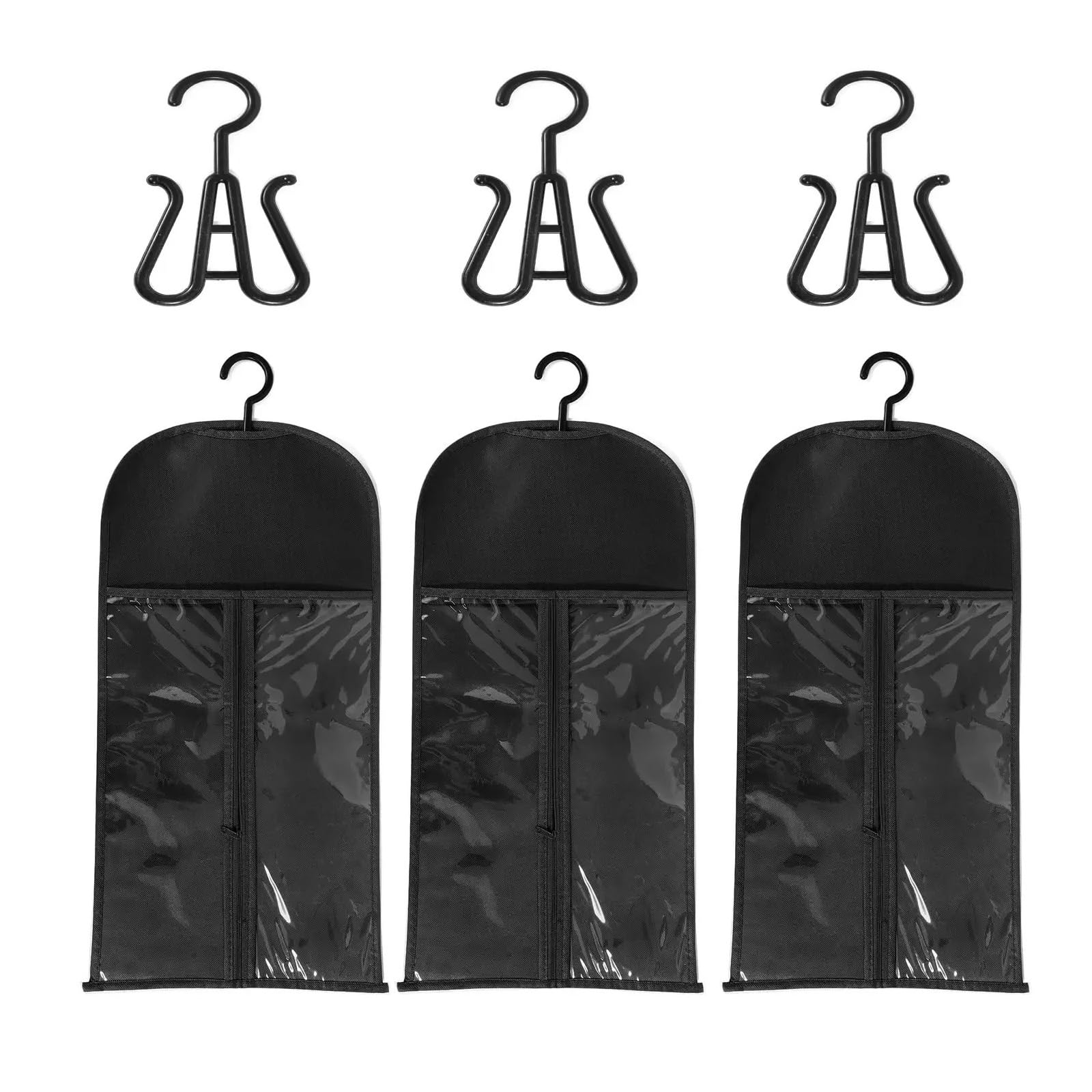 PerüCken Aufbewahrungsbeutel Haarverlängerungshalter, Perücken-Aufbewahrungstasche mit Aufhänger, Haarteile, Pferdeschwanz-Bündel, Aufbewahrungstasche for Reisen im Store Style Hair(Black-3pcs)