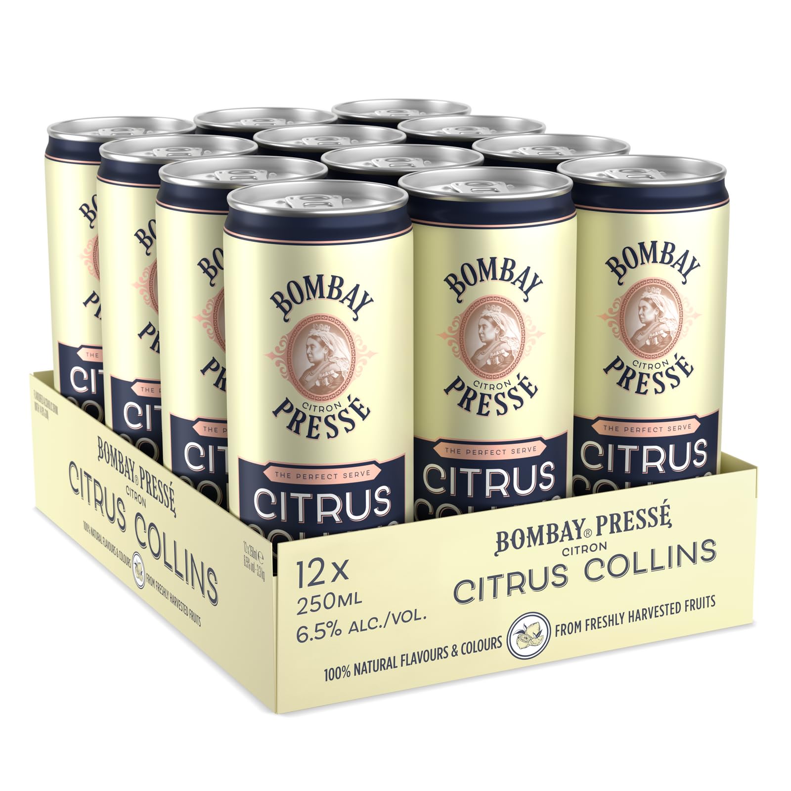 Pressé Citrus Collins, 6.5% ABV, 12 x 25cl / 250 ml, Ready-To-Drink Pre-Mixed Cocktail Can, Created With London Dry Gin and Infused with the Natural Flavour of Mediterranean Lemons