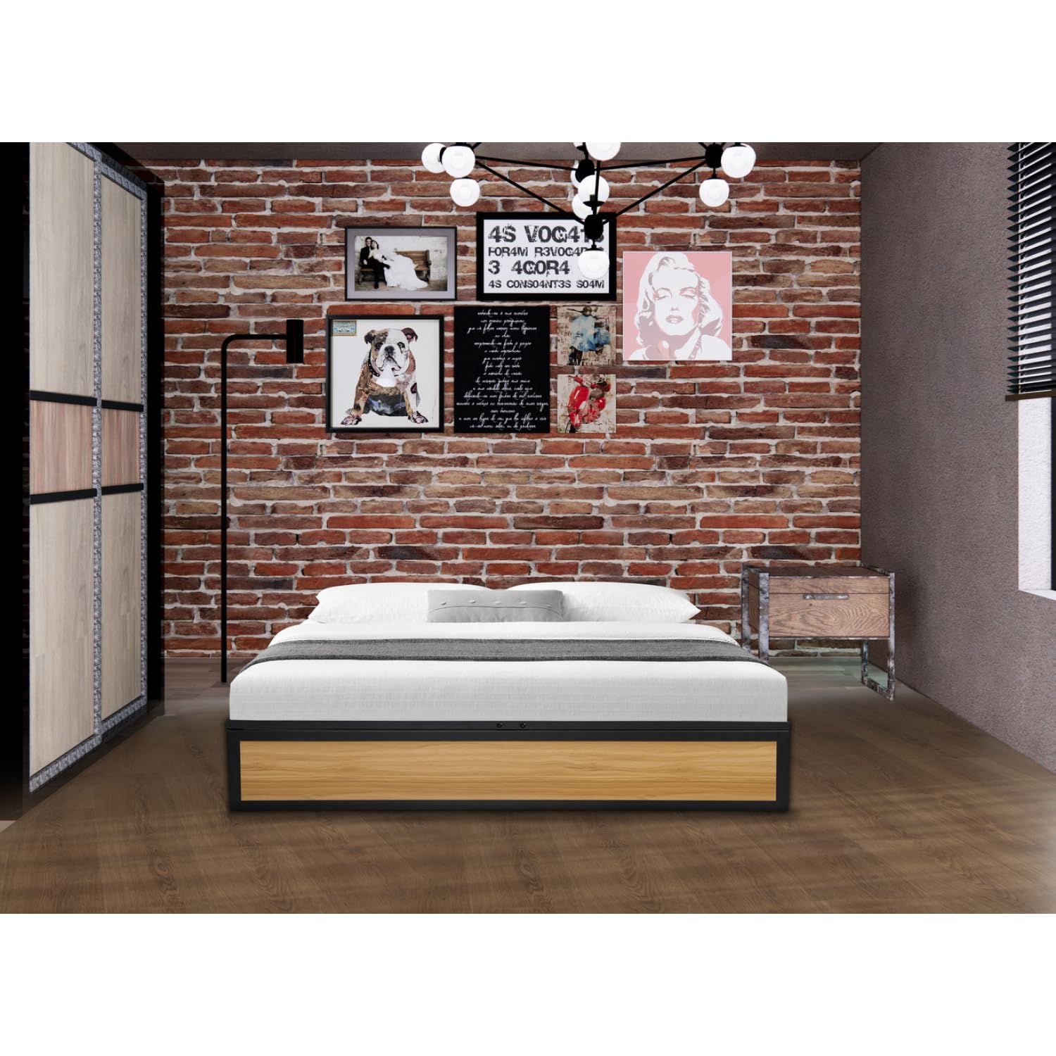 Lit Coffre Industriel JERSEY 140x190 cm Bois et Métal Sommier 24 Lattes