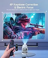 Vista 6 de 【Electric Focus】Mini Projector with WiFi 6 and Bluetooth 5.4, Smart Portable Projector 4k Support, 5W Soundbase Speaker, Auto Keystone 180°