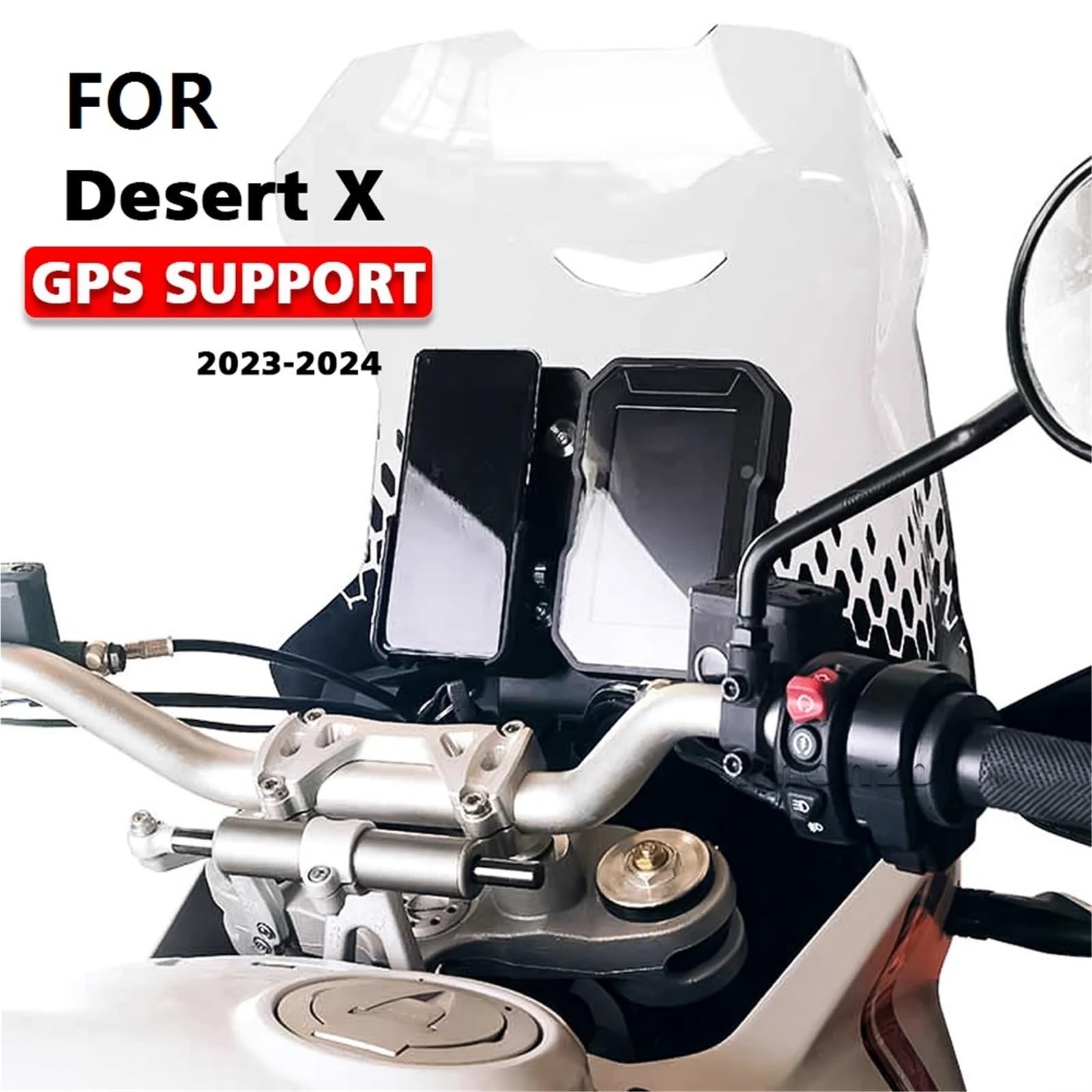 Motocyklowy uchwyt nawigacyjny GPS Uchwyt Do telefon komórkowy do Do do Ducati DesertX, antywstrząsowy, ze stabilizatorem GPS i nawigacją 2023- Uchwyt GPS