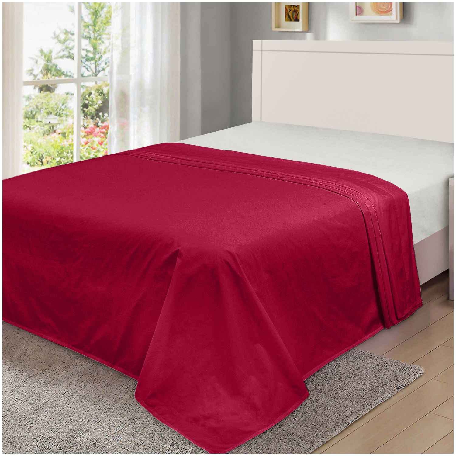 GC GAVENO CAVAILIA Plain Dyed Non Iron Percale Flat Bed Sheets King Size Ultra Soft Polycotton, Easy Care Breathable Solid Top Sheets, Red