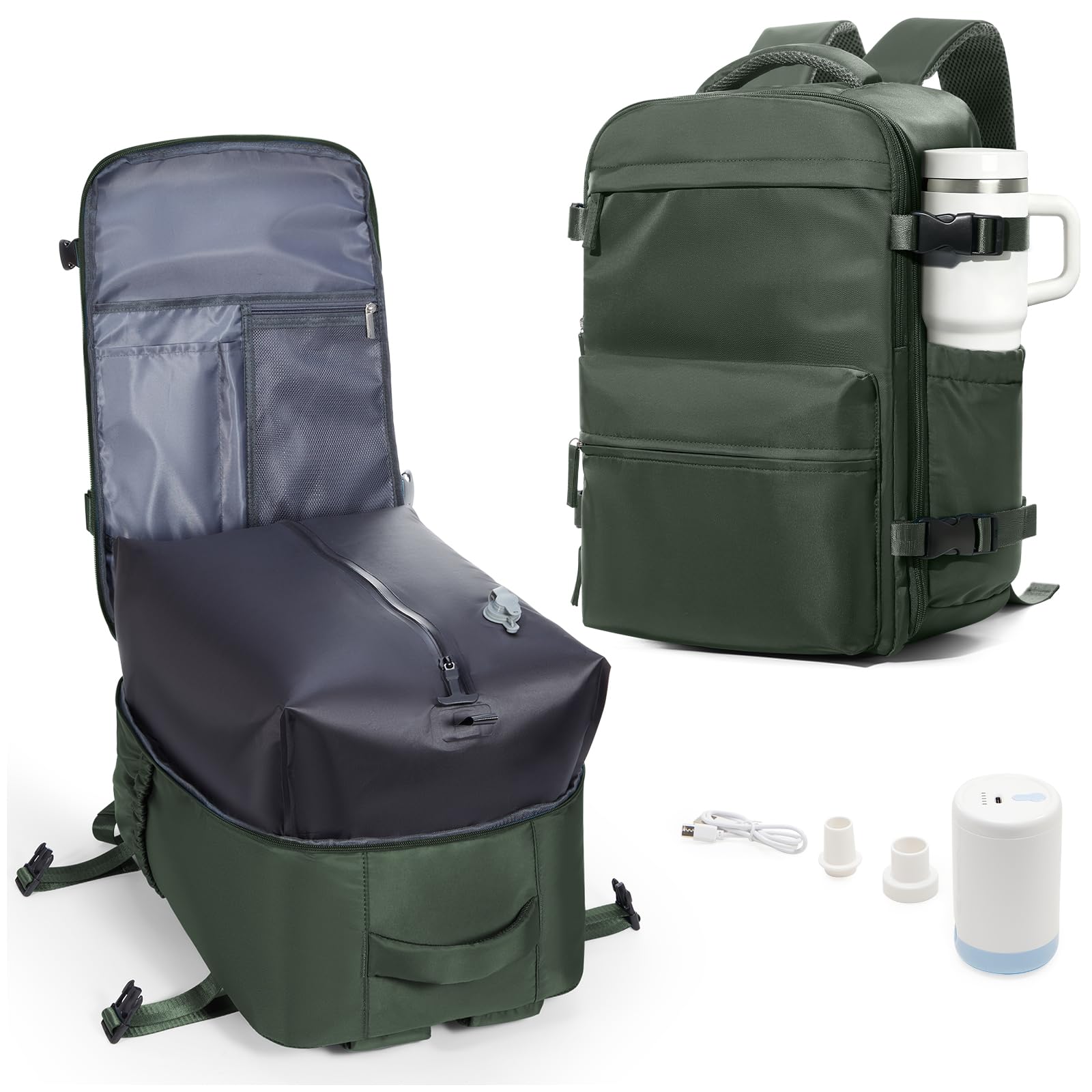 Zaino Viaggio Sottovuoto Impermeabile Bagaglio a Mano Aereo Verde | Zaino da Viaggio con Pompa Integrata per PC Portatile Uomo Donna Adatto per Viaggi Lavoro Affari Tempo Libero
