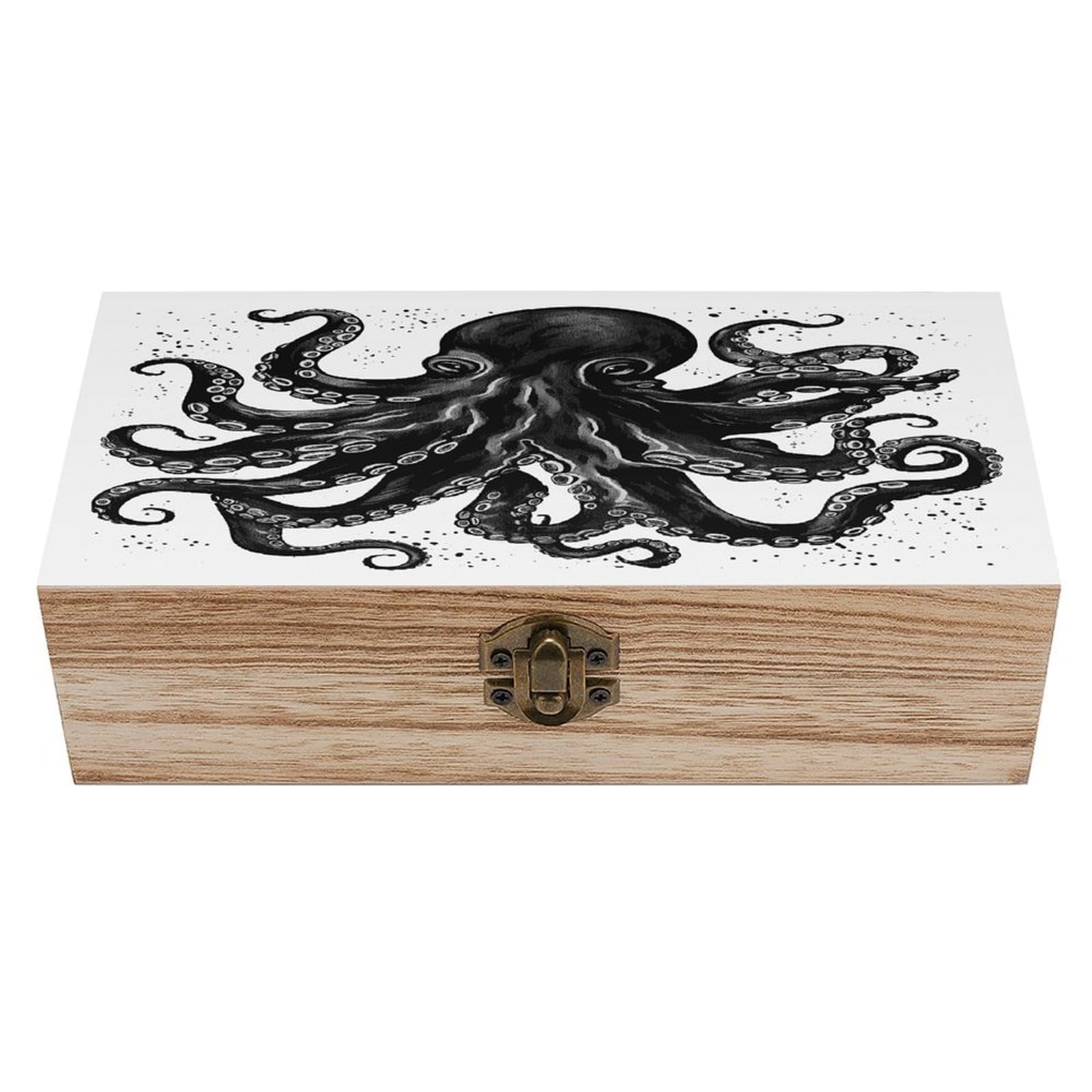 VstaDank Classic Black Octopus Wooden Storage Box Wooden Keepsake Box with Hinged Lid Exquisite Solid Wood Decorative Jewelry Case Memory Box for Jewelry Photos Letters Crafts Trinkets