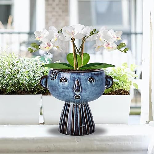 Miniatura 3 de Maceta de cerámica azul de 7 pulgadas, maceta de jardín para suculentas, cactus, hierbas, plantas con drenaje