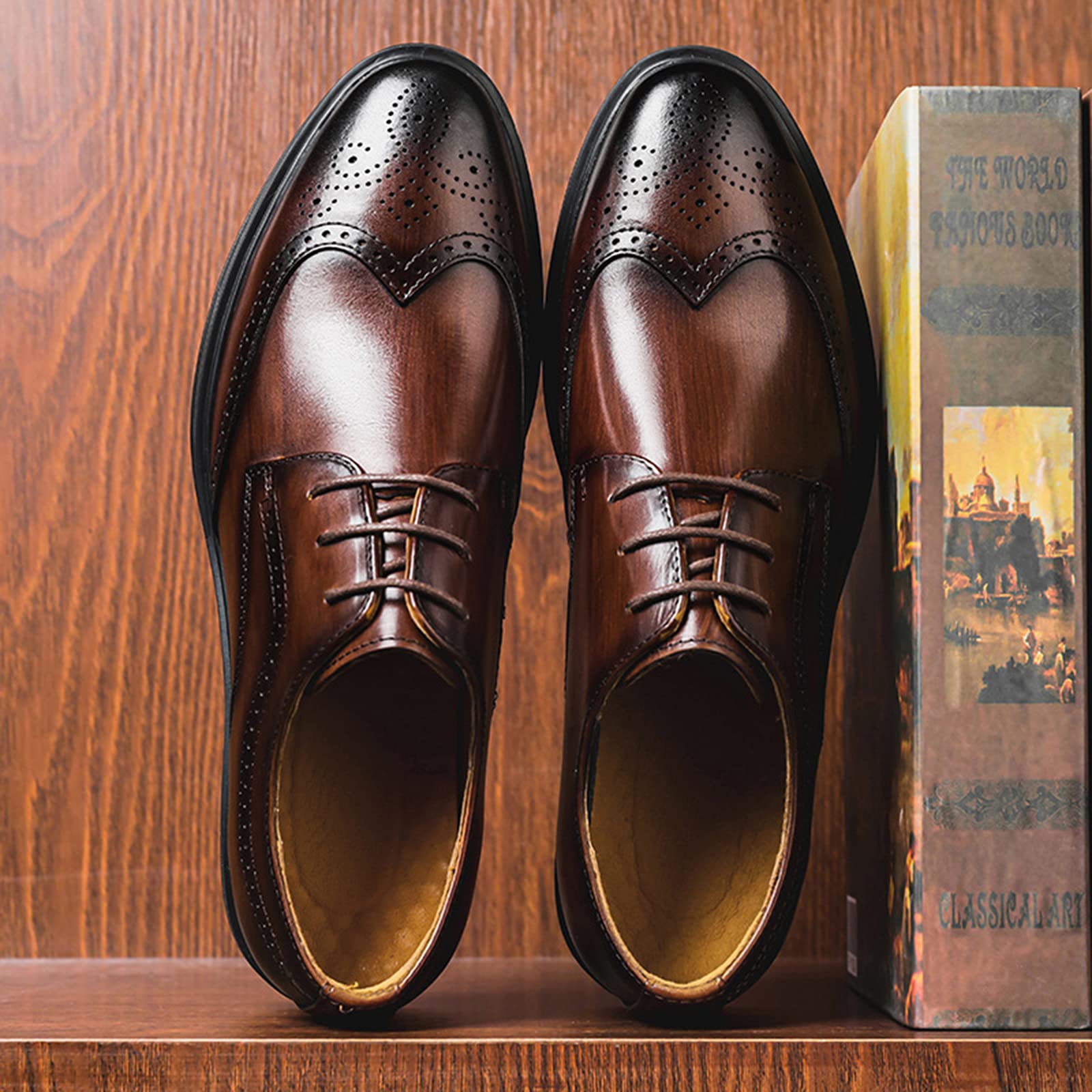 Men\'s Brown Leather Wingtip Oxfords - Classic Dress Shoes Dexter Classic Burgundy Leather Wingtip Oxfords Dress Shoes  main image 2
