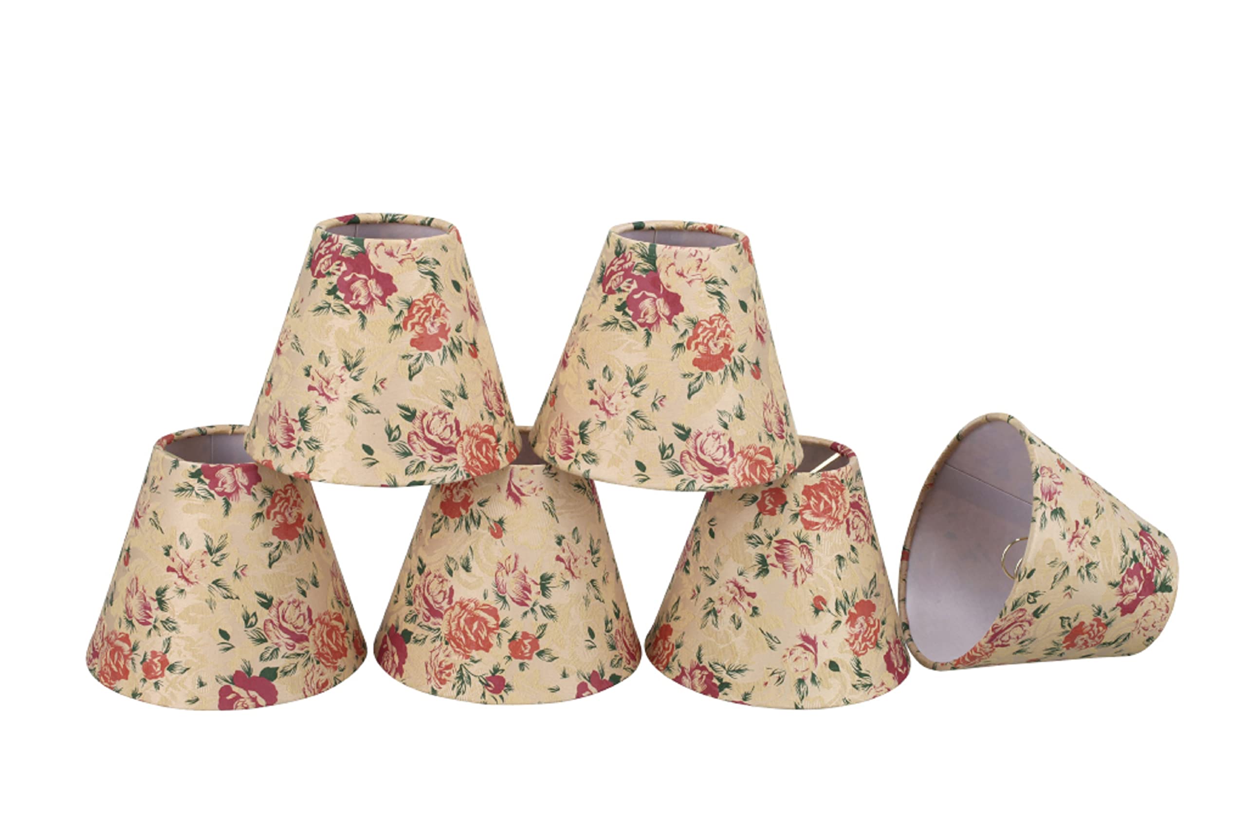 Aspen Creative 32003-9A, Empire Clip-On Chandelier Lamp Shade, Floral, 3" Top X 6" Bottom X 5" Slant Height, Set of 6