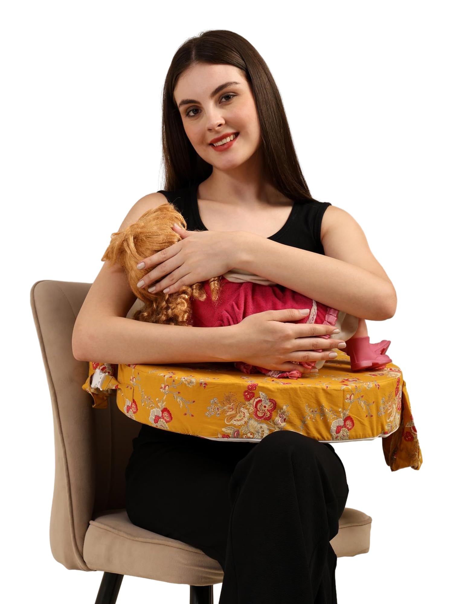 Oscar Home Cotton Nursing Pillow for Breastfeeding | Nursing and Posture Support with Pocket and Removable Slipcover Made in Eco Friendly Soft Fabric – Honey (Pack of 1)-image-24