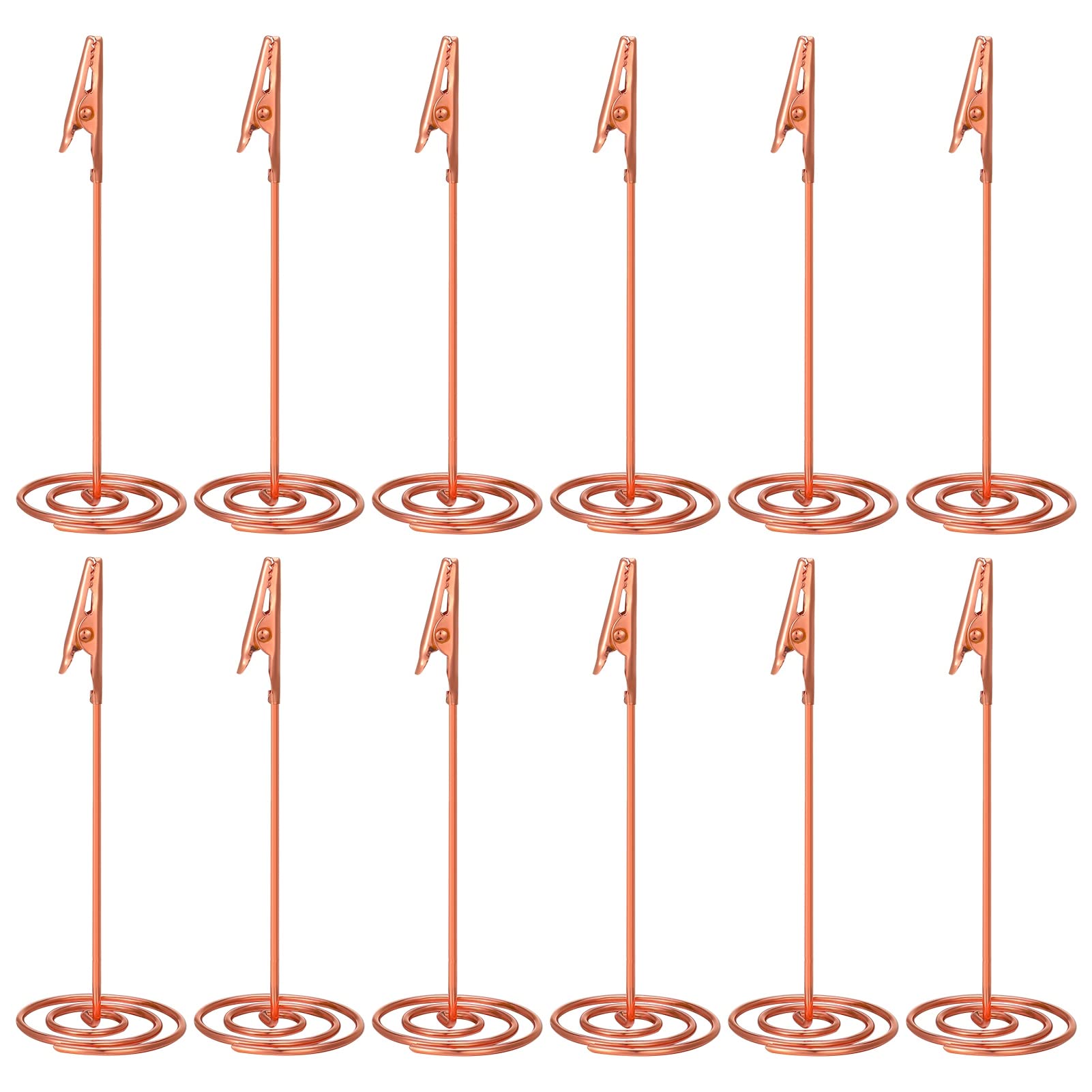SOSPIRO 12pcs Table Place Card Holder, Vertical Memo Clips Holder with Alligator Clasp, Message Holder Photo Number Stand Note Clip for Wedding Party Office Desk(Rose Gold)