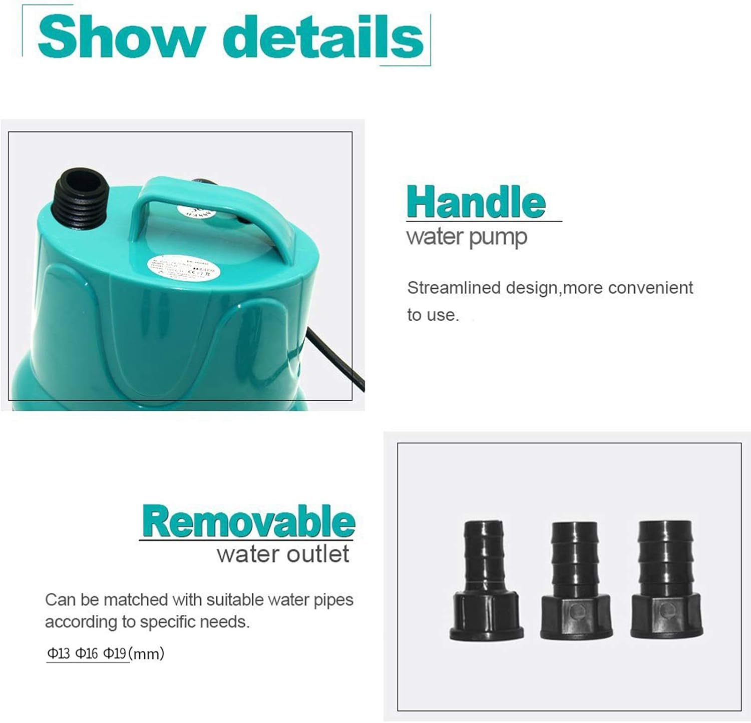 Upettools Submersible Water Pump, Ultra Silence Circulation Multifunctional Water Pump with Handle For Pond, Aquarium, Hydroponics, Fish Tank Fountain with 4.6ft (1.4M) Power Cord(220GPH,25W) Green