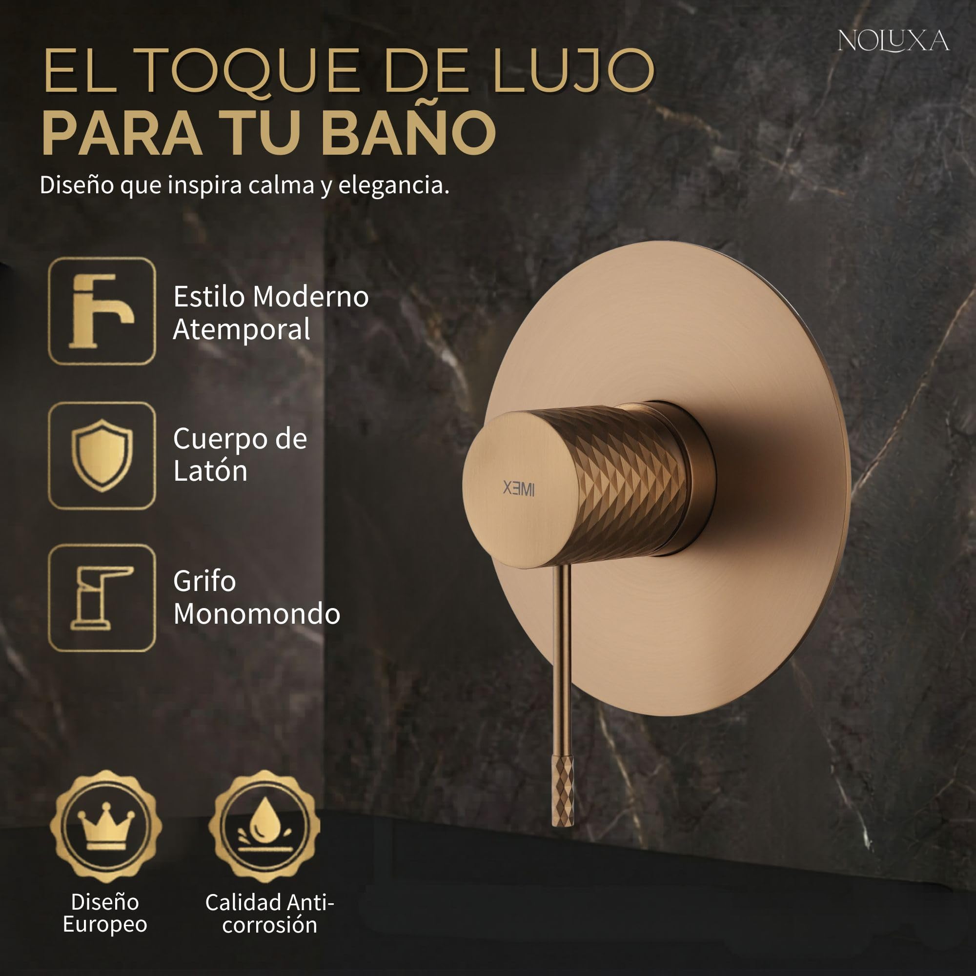 IMEX - Ducha Empotrada Oro Rosa Monomando | Conjunto de Grifería Empotrado con Rociador Antical Efecto Lluvia Cobre | Columna Ducha Empotrada con Grifo en Latón y Acero Inox S.304 (SIN ALCACHOFA)