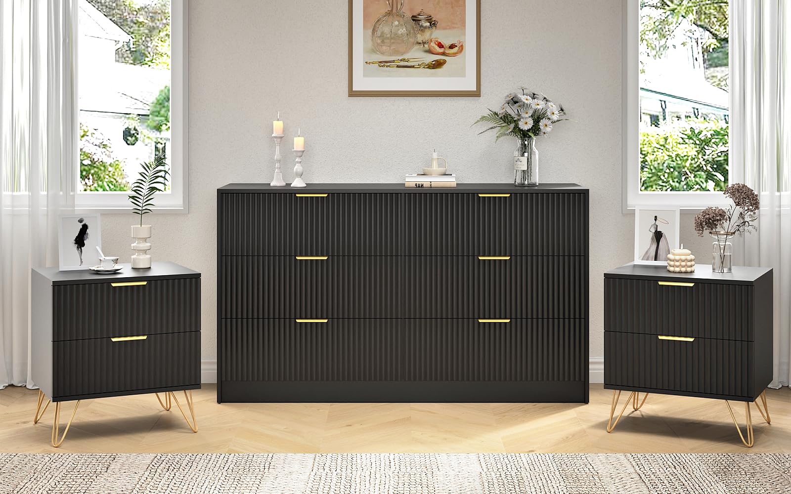 Amazon.com: NOVAMAISON Black Dresser and Nightstand Sets, 6 Drawer Dresser Set for Bedroom 3 Piece, 55 Wide Fluted Wood Dressers W/Metal Handle & Night Stand Set of 2, Modern Bedroom Furniture Sets, Amazon.com: NOVAMAISON Black Dresser and Nightstand Sets, 6 Drawer Dresser Set for Bedroom 3 Piece, 55 Wide Fluted Wood Dressers W/Metal Handle & Night Stand Set of 2, Modern Bedroom Furniture Sets,