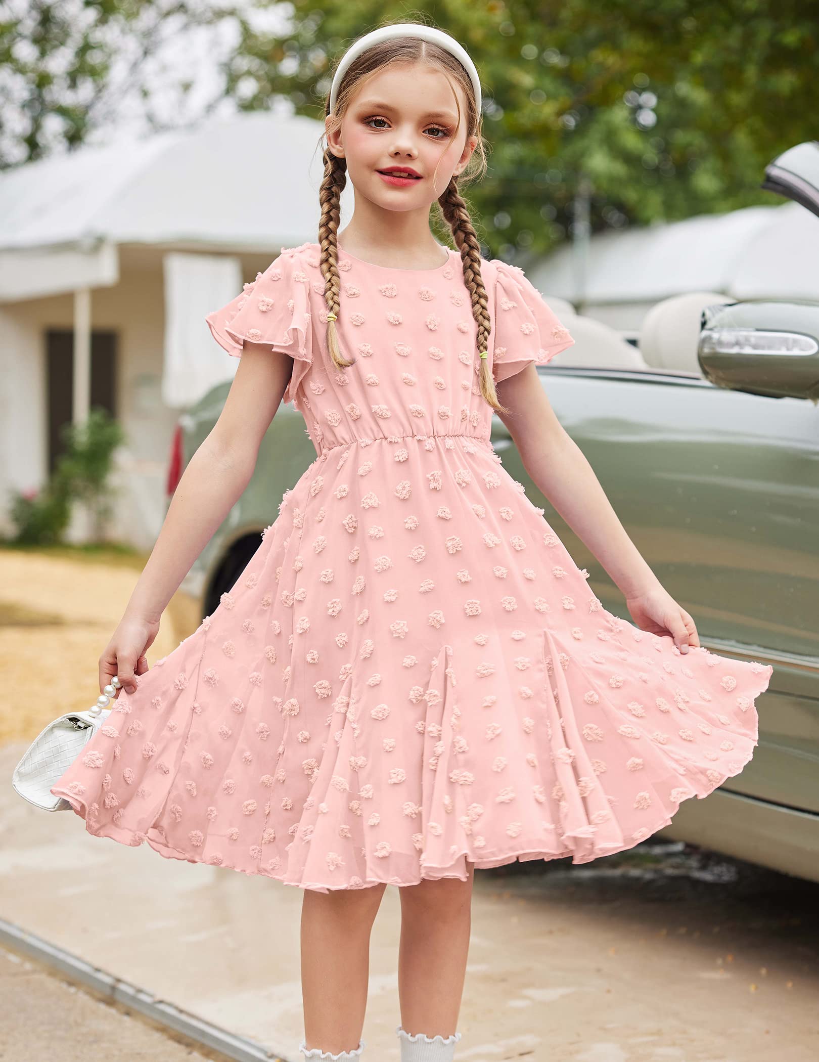 Flypigs Vestido de Gasa para Niñas Fiesta Manga Corta Verano 3-12 Años