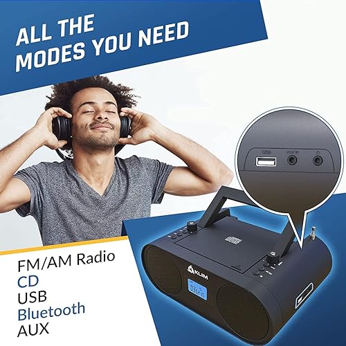 Miniatura 3 de Klim Boombox B4 - Sistema de audio portátil con reproductor de CD + radio AM/FM con reproductor de CD, MP3, Bluetooth, AUX, USB + modo inalámbrico e