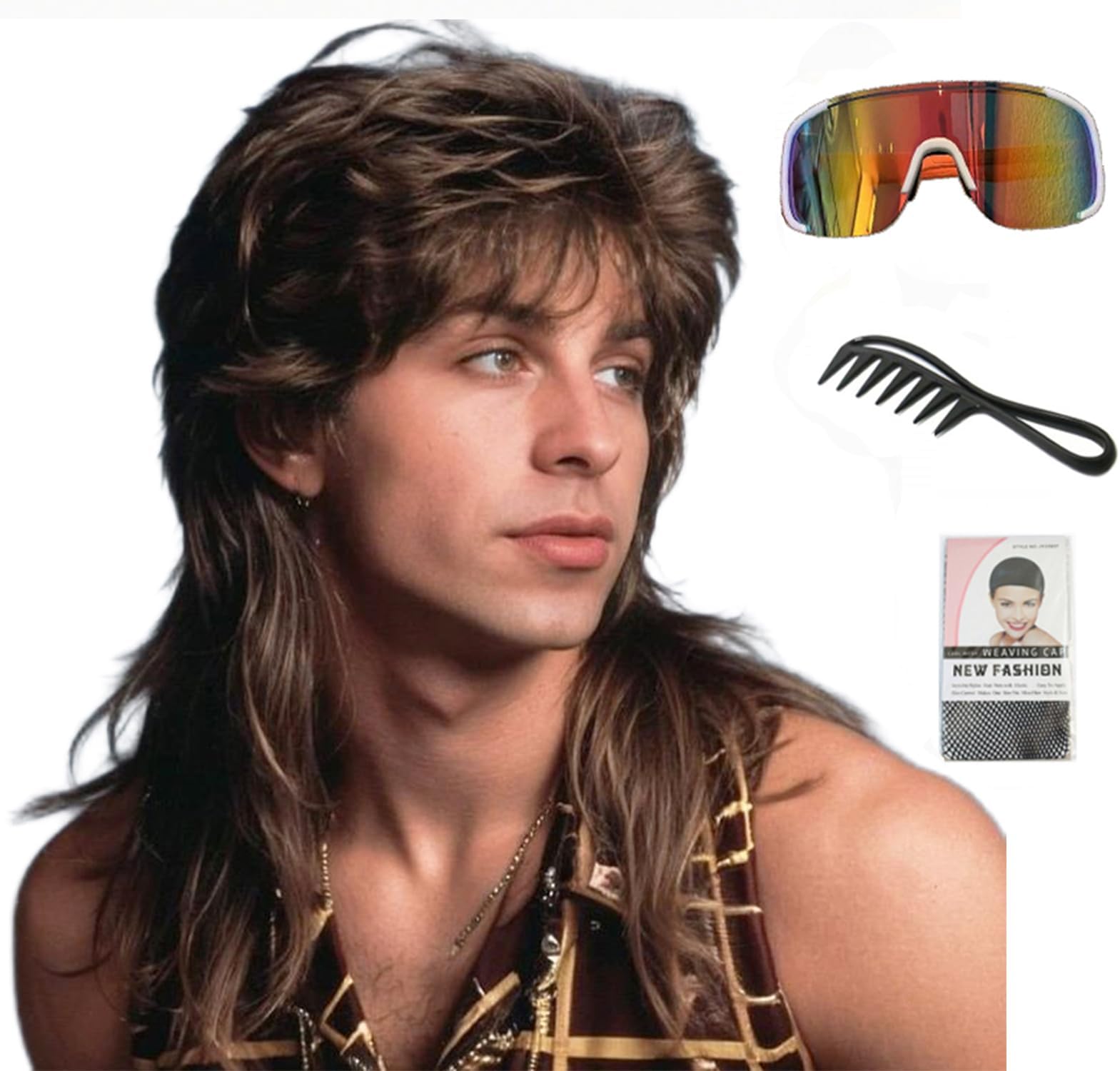 Mullet Wigs for Men,Joe Dirt,Emo Wig 80s Costumes Fancy Party Accessory Cosplay Wig Halloween Man x (Brown)