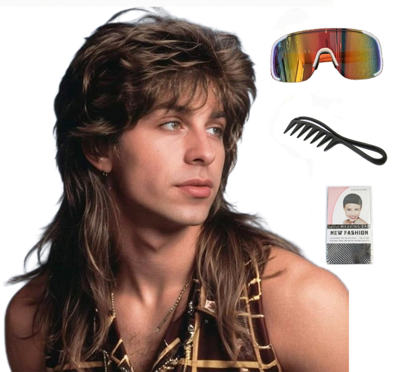 KavsniMullet Wigs for Men,Joe Dirt,Emo Wig 80s Costumes Fancy Party Accessory Cosplay Wig Halloween Man x (Brown)