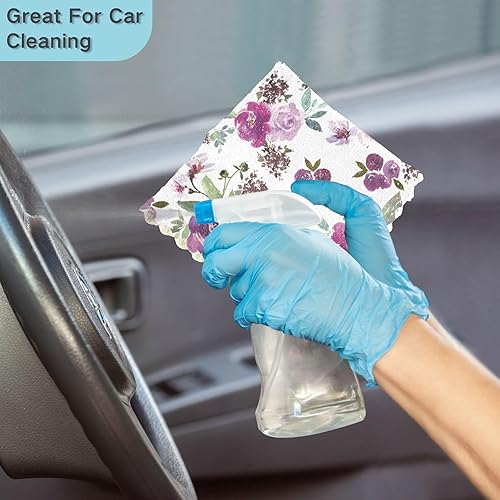 Miniatura 7 de linqin Purple Flowers 6 Pack Quick Dry Kitchen Towel Microfiber Decorative Soft Car Cleaning Cloth Reusable for Countertop Table