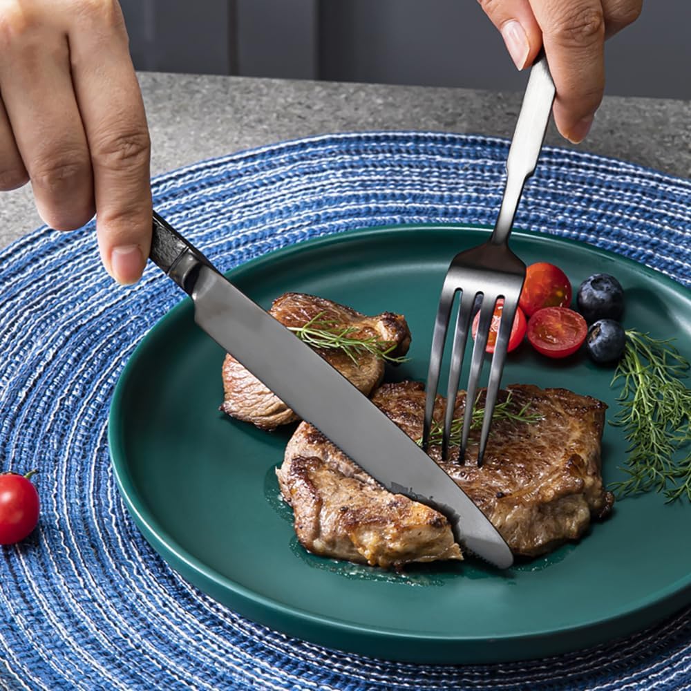 Besteckset 8 Personen Geschirrset Geschnitztes Besteck Edelstahl Schwarz Set, Cutlery Set, Spülmaschinenfest Beste Geschenkkombination ESSONIO (8 Satz mit 32 Stück)