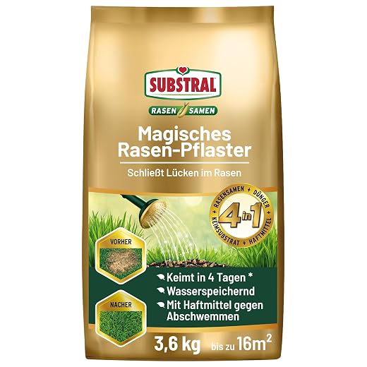 Substral Magisches Rasen-Pflaster, 4in1 Rasenreparatur Rasensamen + Premium Keimsubstrat + Dünger und Haftmittel, 3,6 kg