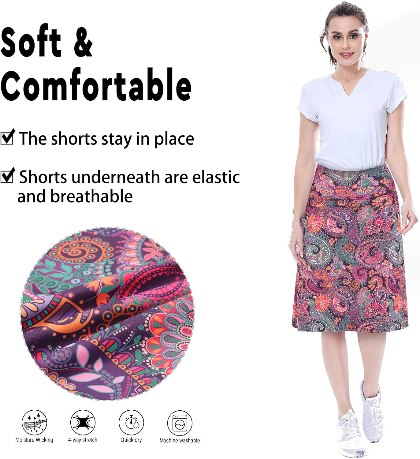 Women's Midi Length Skorts Skirts with 3 Pockets Modest Skirts Women's 24" Knee Length Skort - Image 5