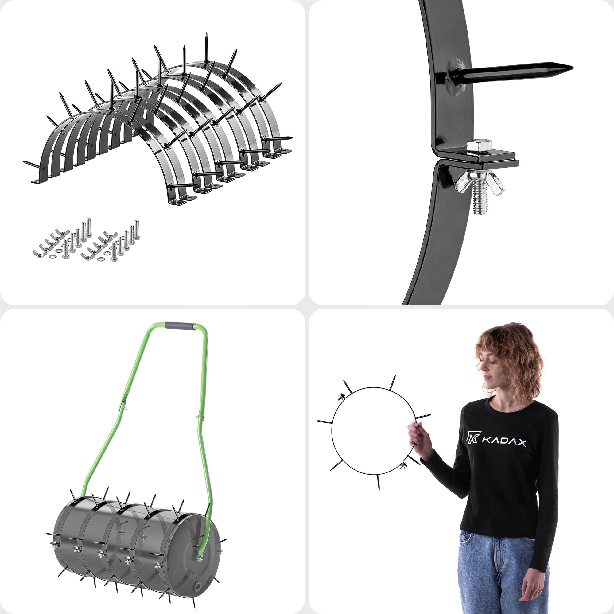 KADAX Rasenlüfter Walze 80 cm, Befüllbar mit Wasser oder Sand, Rasenwalze mit 6 cm Nägeln, Rasenbelüfter aus Stahl, Gartenwalze mit Spikes zur effektiven Rasenbelüftung