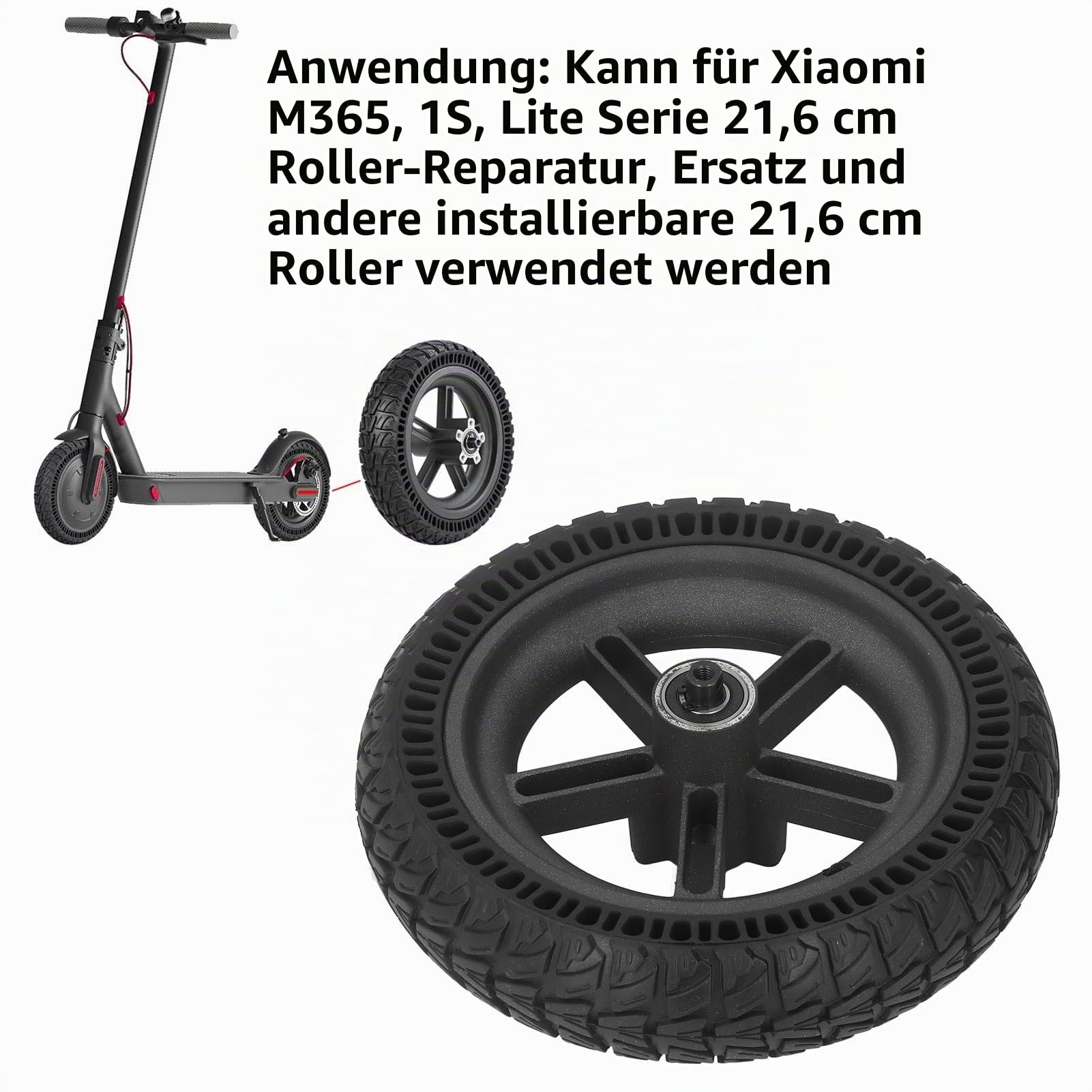 BuyWeek Elektroroller Hinterrad für Xiaomi M365 1S Lite Series, 8,5 Zoll E-Scooter Hinterradreifen Stoßfest Rutschfest E-Roller Hinterrad Solid Reifen Ersatz