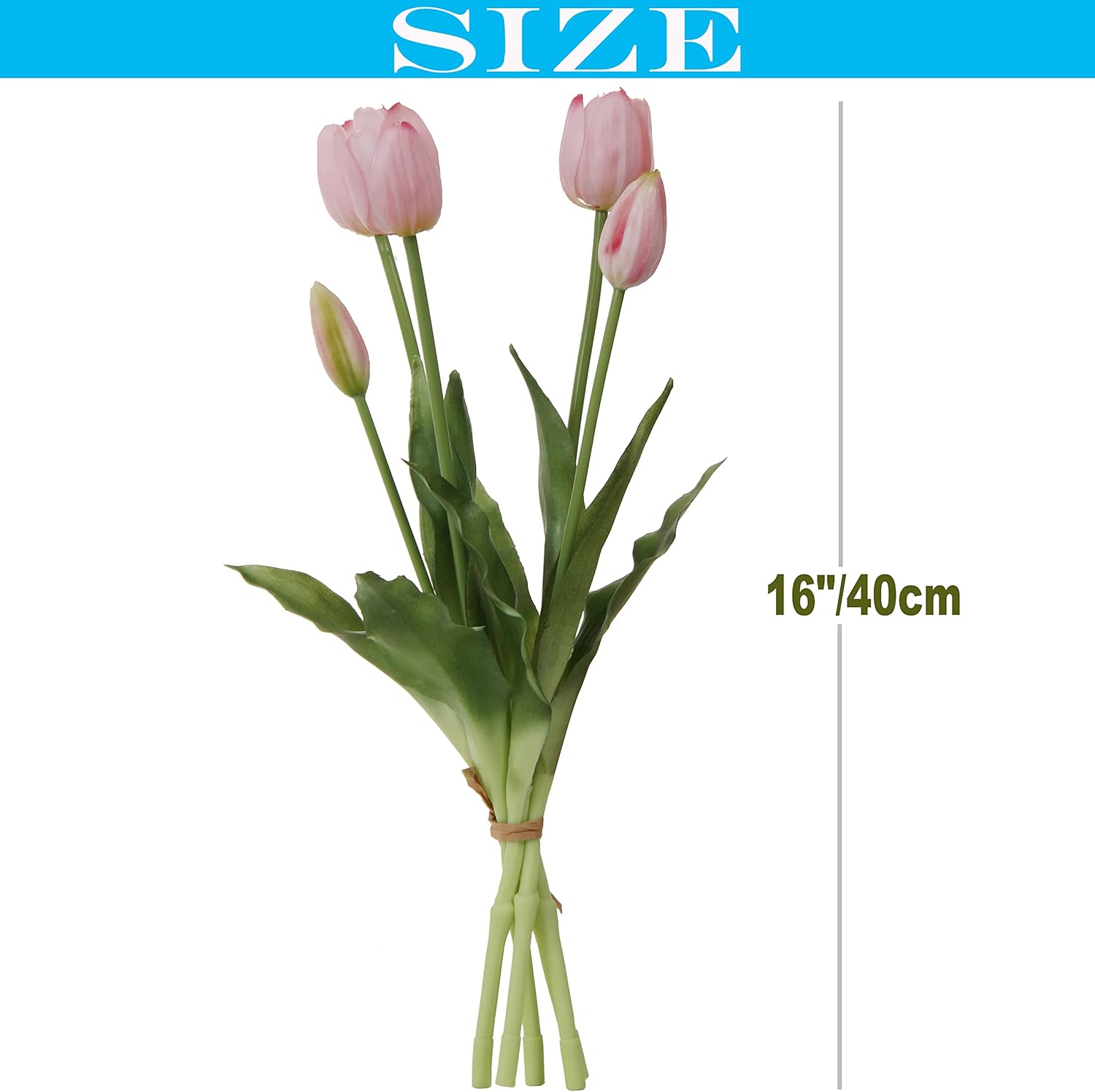 20pcs Artificial Tulip Flowers,16 Inch Real Touch Tulip Stems with Faux Leaves, Faux Tulips and Buds for Home Décor Centerpiece Ornament Wedding Bouquet,Pink