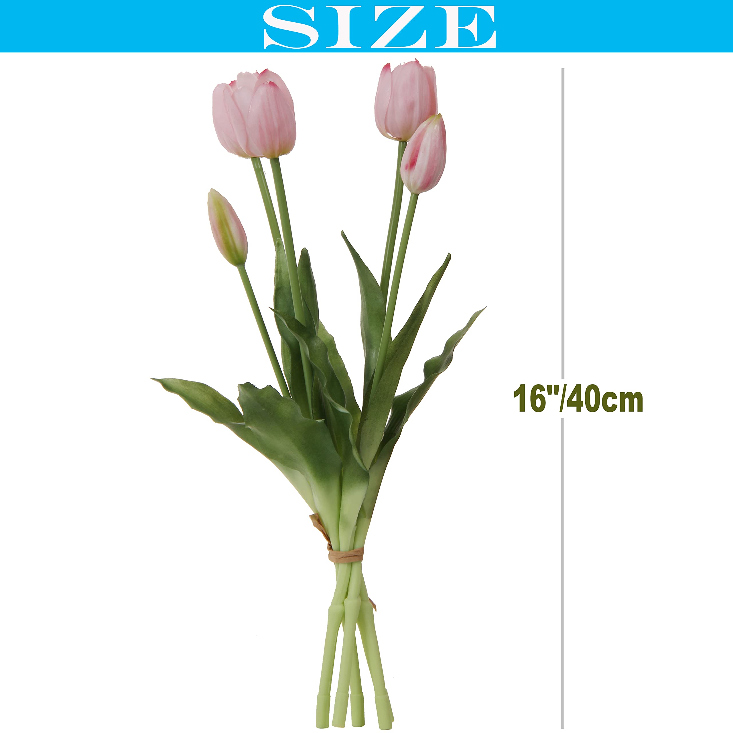 20 tulipani artificiali, steli di tulipi realistici al tocco da 16 pollici con foglie finte, tulipi e boccioli finti per centrotavola e ornamento per la casa, matrimonio, rosa