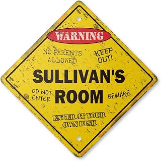 Sullivan's Room Sign Vintage Crossing Zone Xing | Indoor/Outdoor Plastic | 12" Tall Rustic Kids Bedroom Decor Door Children's Name boy Girl
