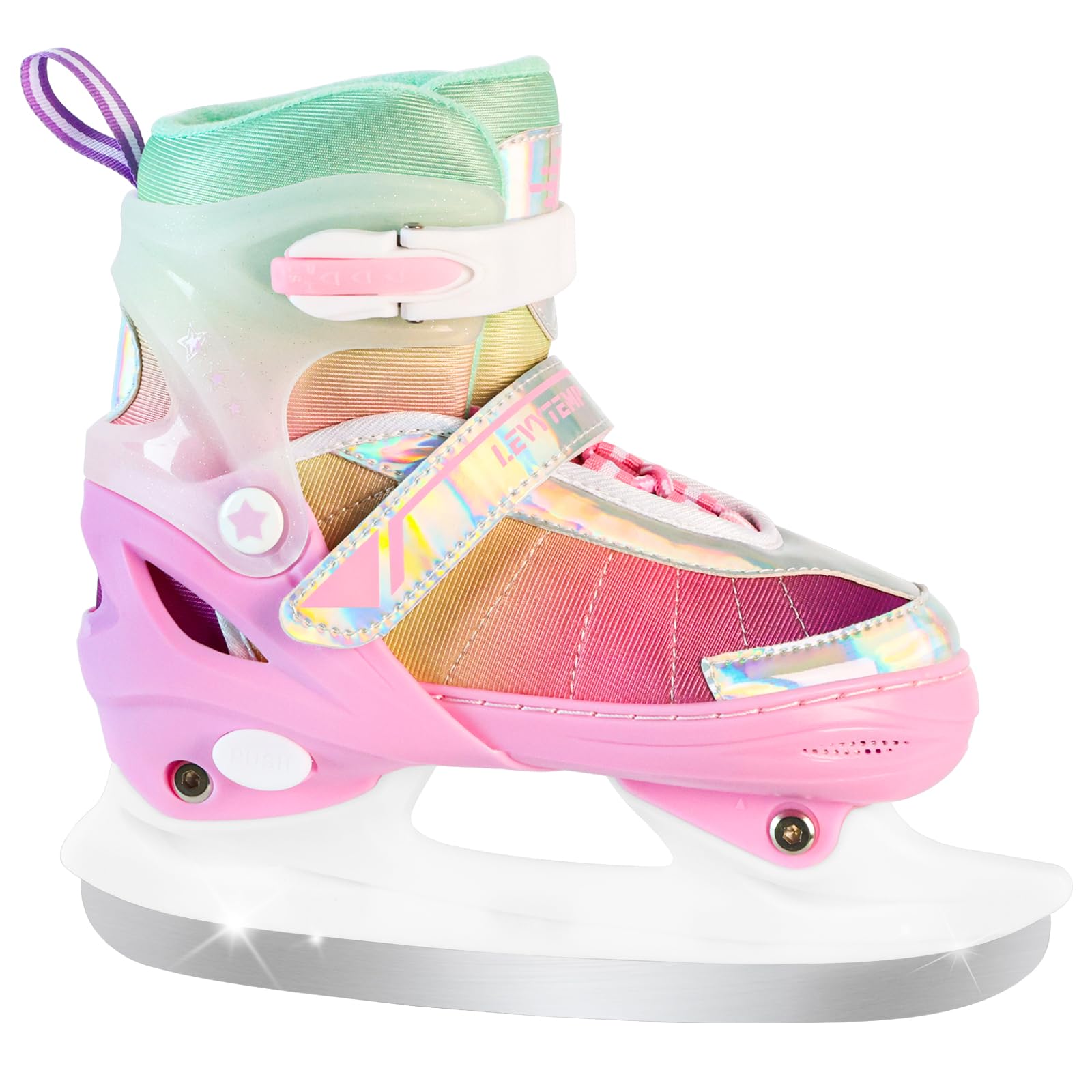 Adjustable Ice Skates for Kids Boys Girls, Blades Iceskates Ages 3-12, Pink, Purple, Black, Blue Warm Ice Skating Shoes for Outdoor and Rink