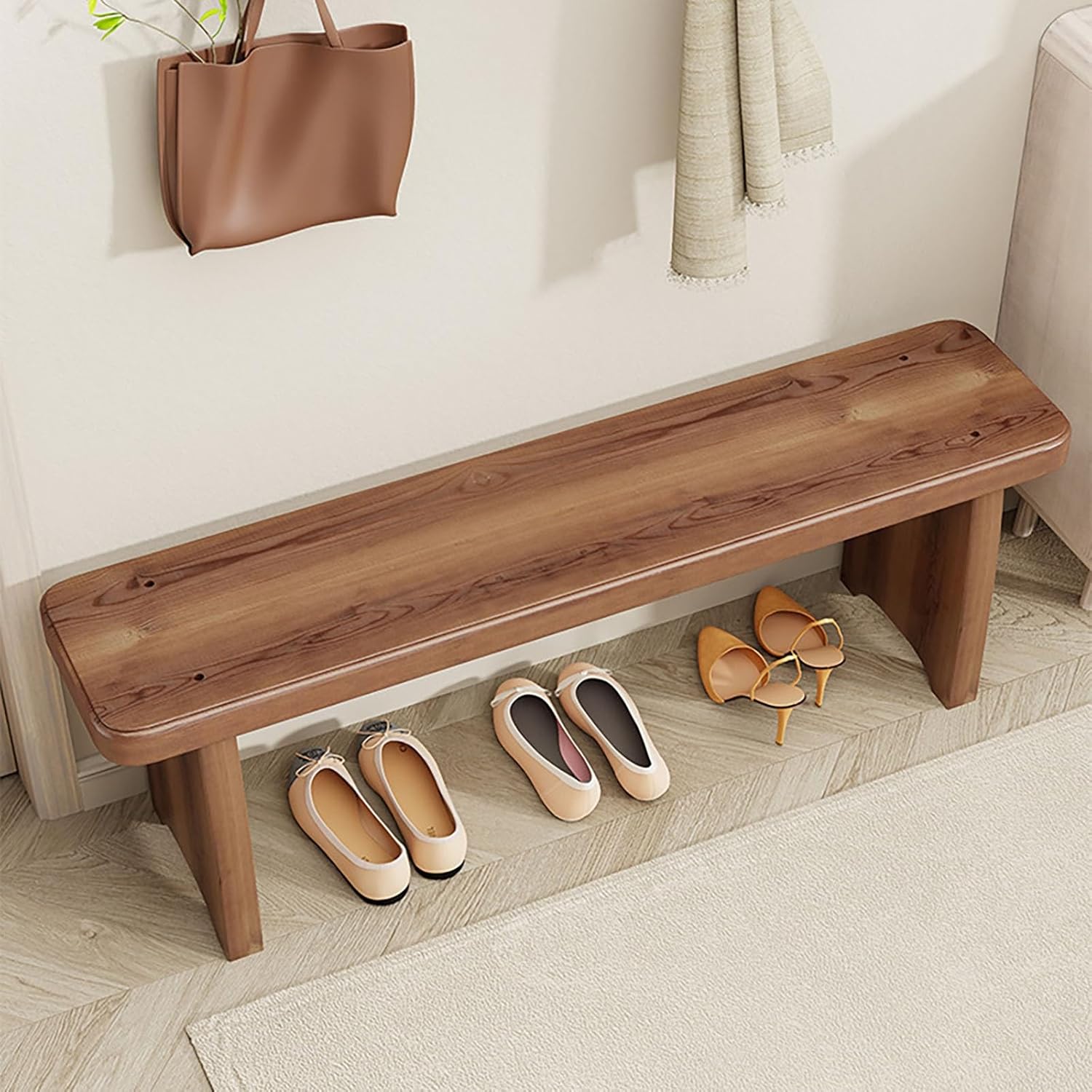 Solid Wood Shoe Storage Bench for Entryway, Hallway, Living Room, Bedroom - Rectangular Storage and Changing Stool