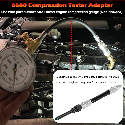 Miniatura 3 de Adaptador de probador de compresión 6660 perfectamente compatible con motores diésel Ford 6.0L 6.4L VT365 Powerstroke 2003-2006, similar a 303-757