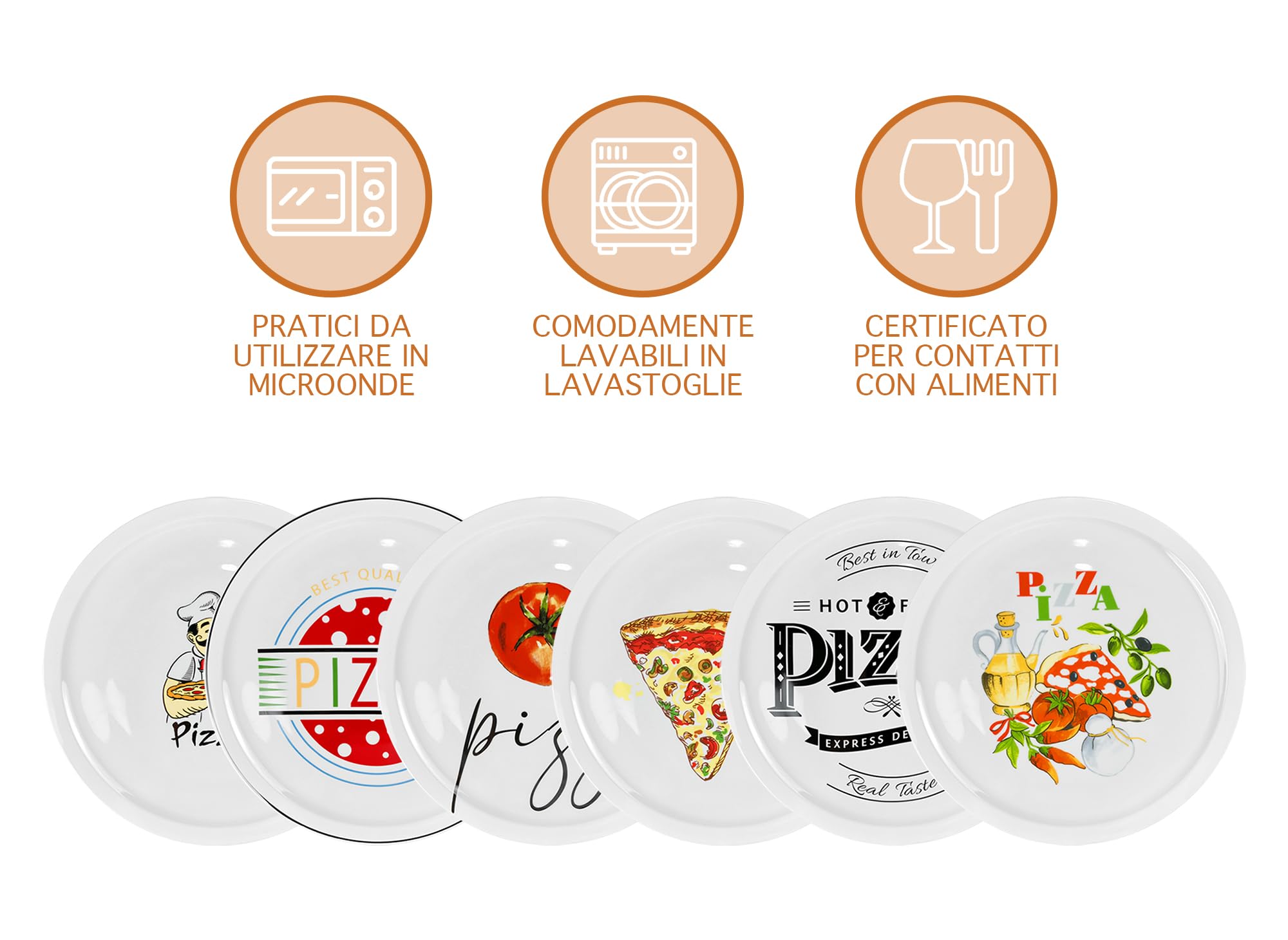 IlGruppone Set di 6 Pezzi Piatti per Pizza Grandi in Porcellana Ø 30 Cm Piatto Cucina Pizze Piatti Piani XL Decorati con Scritte