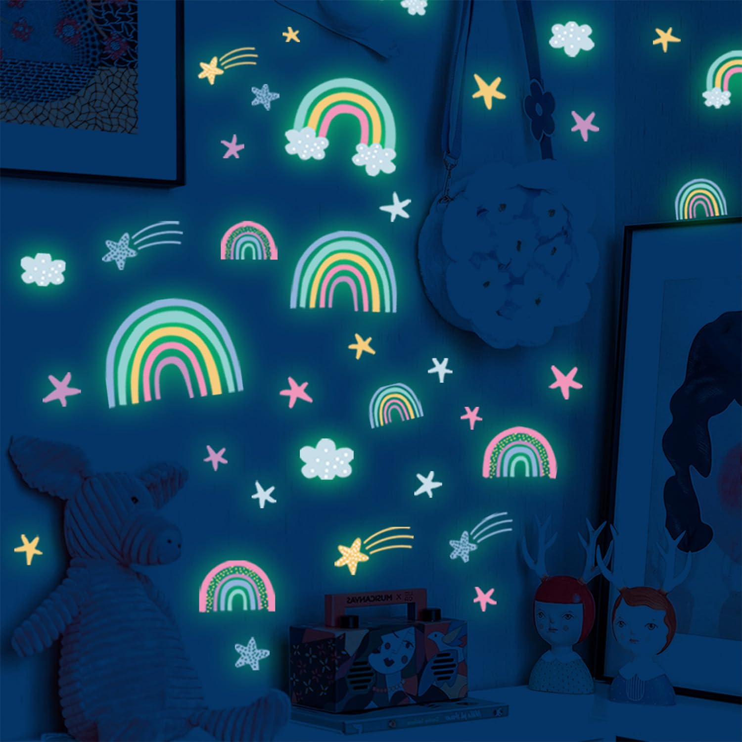 Pegatinas de Pared Arcoíris, Calcomanías de Vinilo para Pared Decorativas Dormitorio Infantiles, Arcoíris Pegatina Luminosas para Niños, Pegatinas de Pared que Brillan en la Oscuridad