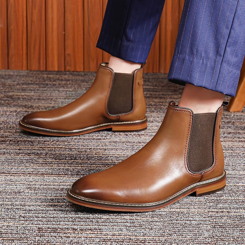 Men's Business Leather Shoes Anti-slip Wear-resistant High-top Boots Shoes Fashion Wild Men Dress Slip On Breathable Leather Shoes3