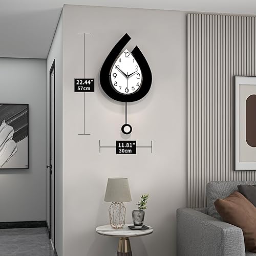 Miniatura 4 de Reloj de pared decorativo para decoración de sala de estar, relojes de pared grandes y modernos con péndulo a pilas para dormitorio, oficina
