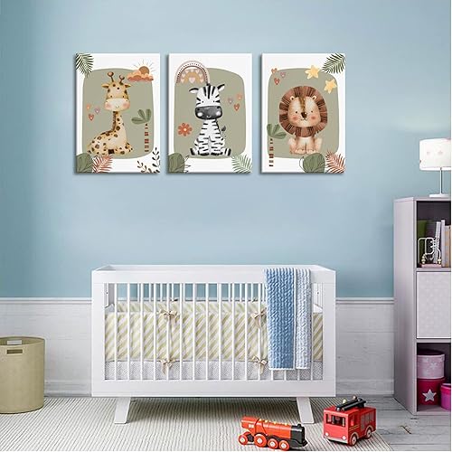 Miniatura 8 de SUAXTCCR 3 piezas de lienzo bohemio para guardería, arte de pared de animales de safari de selva, decoración de pared, imágenes de habitación de