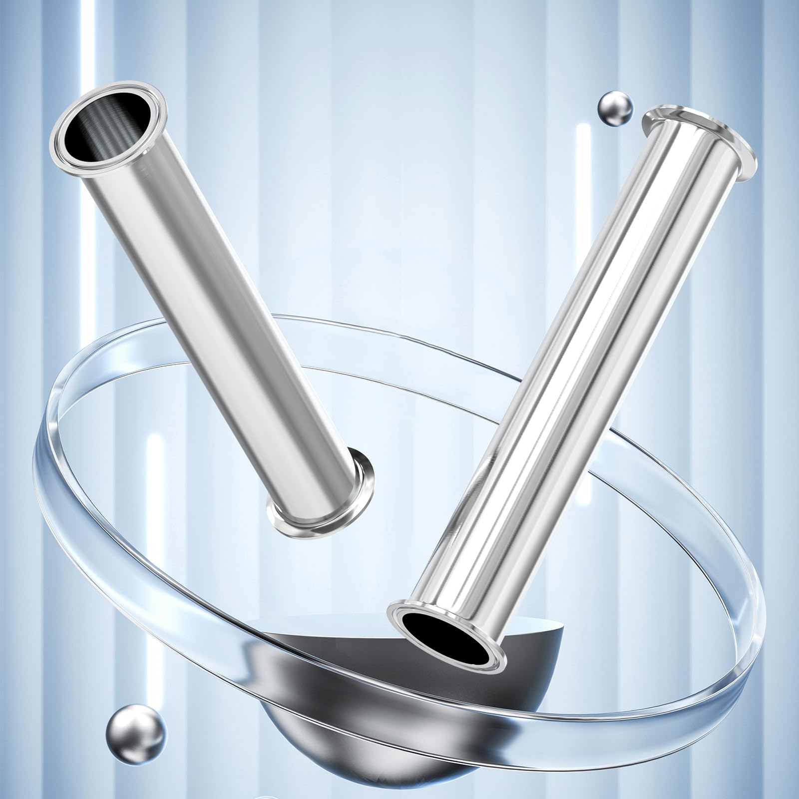 1 Stück 2" Tri Clamp 64MM OD Ferrule Flansch Sanitär Spool Tube 304 Edelstahl Nahtlose Rundrohre mit Unterlegscheiben (Rohrlänge: 12"/305MM)