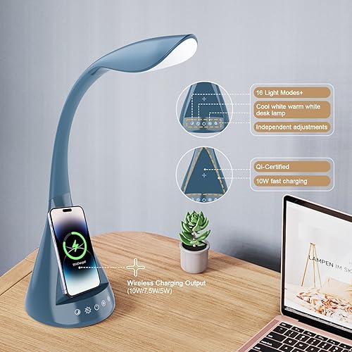 Miniatura 3 de Lámpara de escritorio LED con control táctil y cuello de cisne de 360 grados, 9 modos de iluminación con 5 colores RGB para luz de lectura de