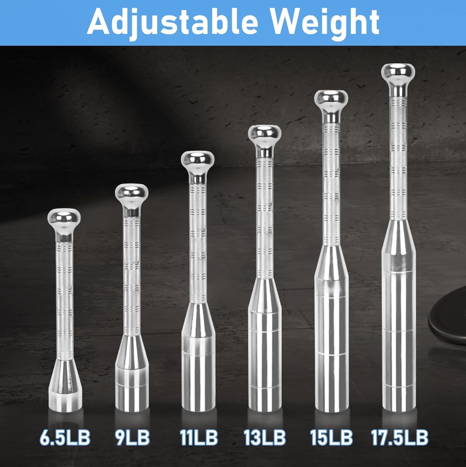 Einstellbare Stahlklub Glocke für Krafttraining - Heavy-Duty Wolfram Stahl Macebell mit rutschfestem Griff, 6,5 bis 17,5 LBS Gewichtsbereich, ideal für Grip Strengthening, Core Workouts & Rehabili