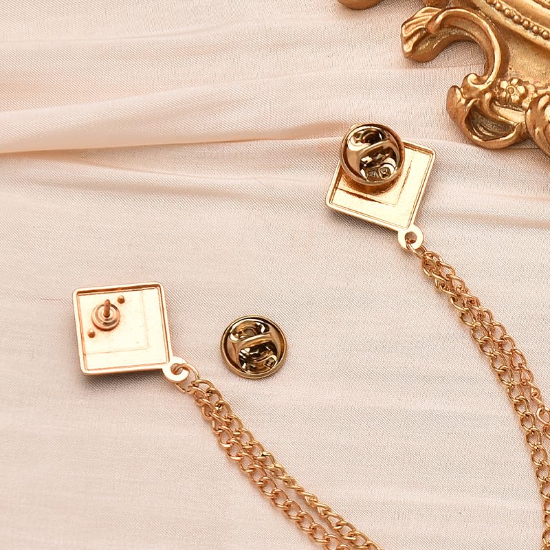 Image of Gem Brooch Pins Hanging Chain Lapel Pin for Men Suits Shirt Collar Brooch Square Crystal Brooch Pin Rhinestone Lapel Pins for Men Tassel Chain Brooch Collar Pins Business Suit Shirt Accessories
