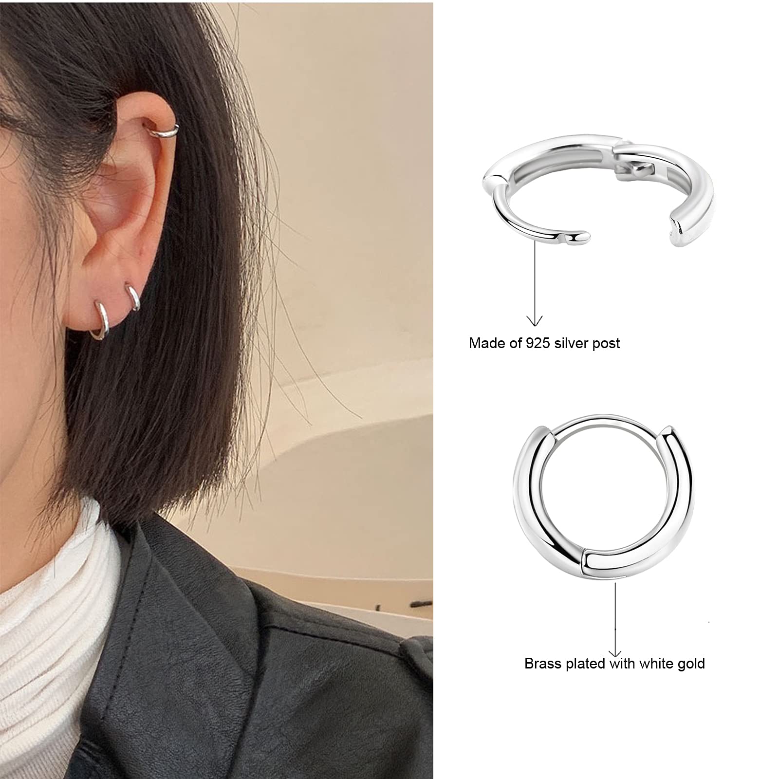 3 Paia Orecchini Cerchio Argento 925 per Donna, Orecchini Cerchio Piccoli Set Orecchini Donna Argento Orecchini Bambina Anallergici 8mm, 10mm, 12mm