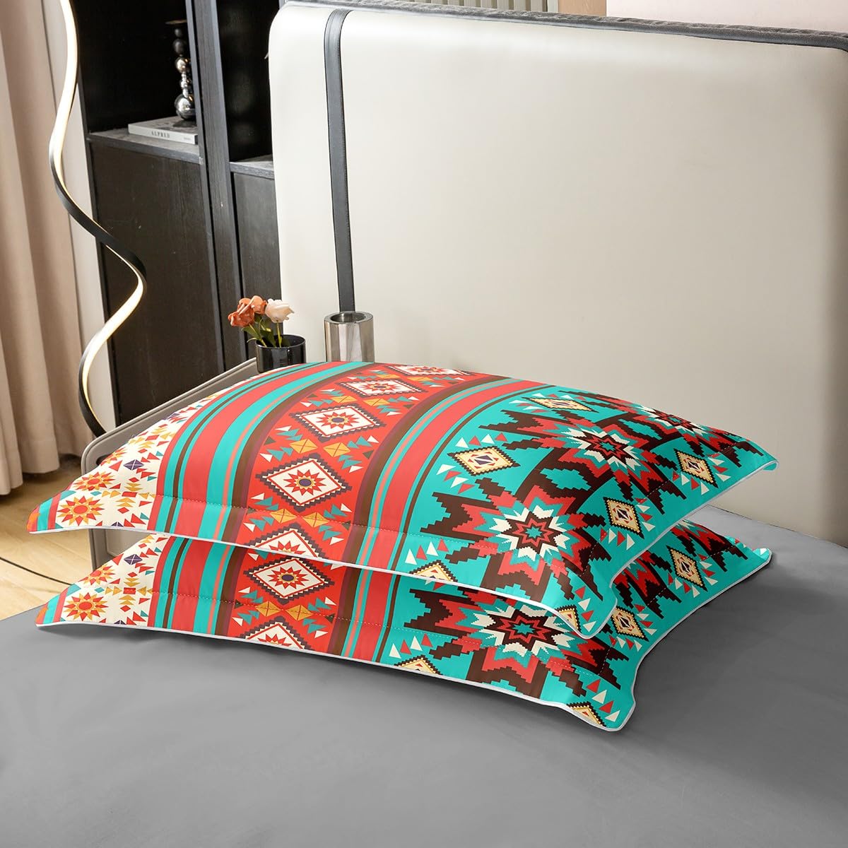 Set di biancheria da letto con copripiumino per letto king size, motivo tribale esotico indiano, con motivo tribale etnico e freccia, stile azteco, motivo geometrico indiano, triangolo, decorazione