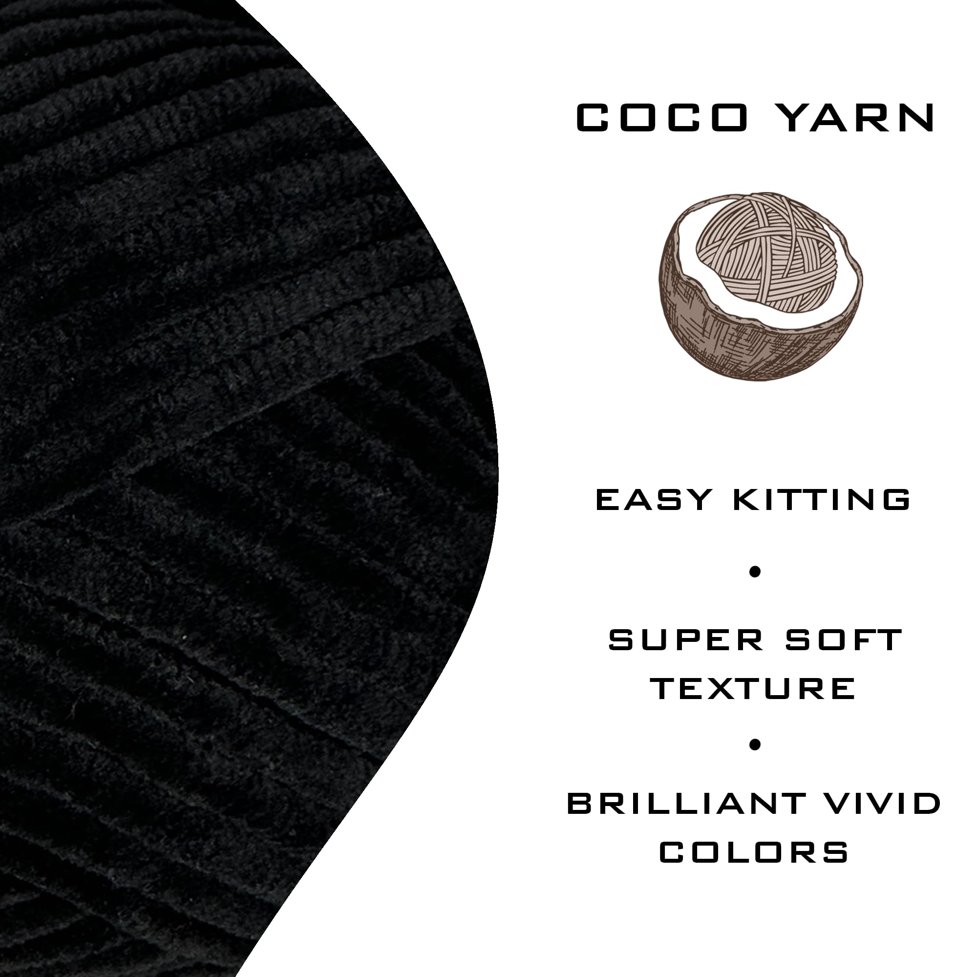 Velvet Yarn for Crocheting – CocoYarn - Chenille Chunky Yarn for Hand Knitting, Fluffy Soft Plush Amigurum Bulky Baby Blanket Yarn for Crochet 100g -131yds (3, Black-11)