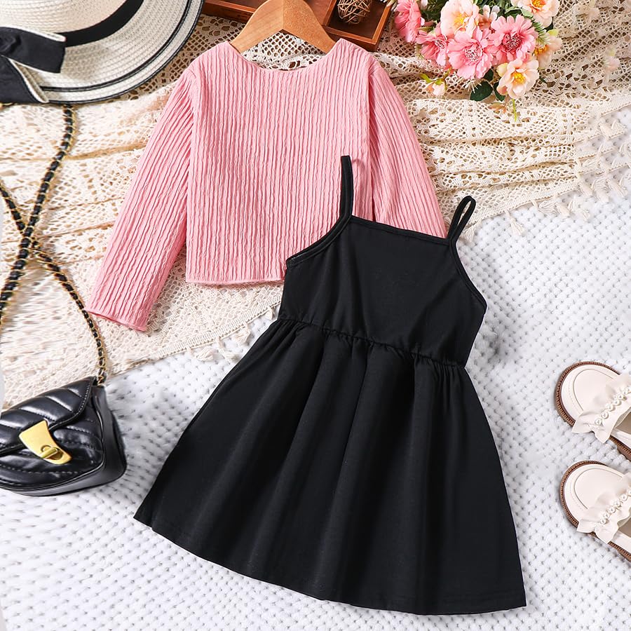 Toddler Girls Dress Long Sleeve Cardigan and Sleeveless Solid Dress 2Pcs Sets2