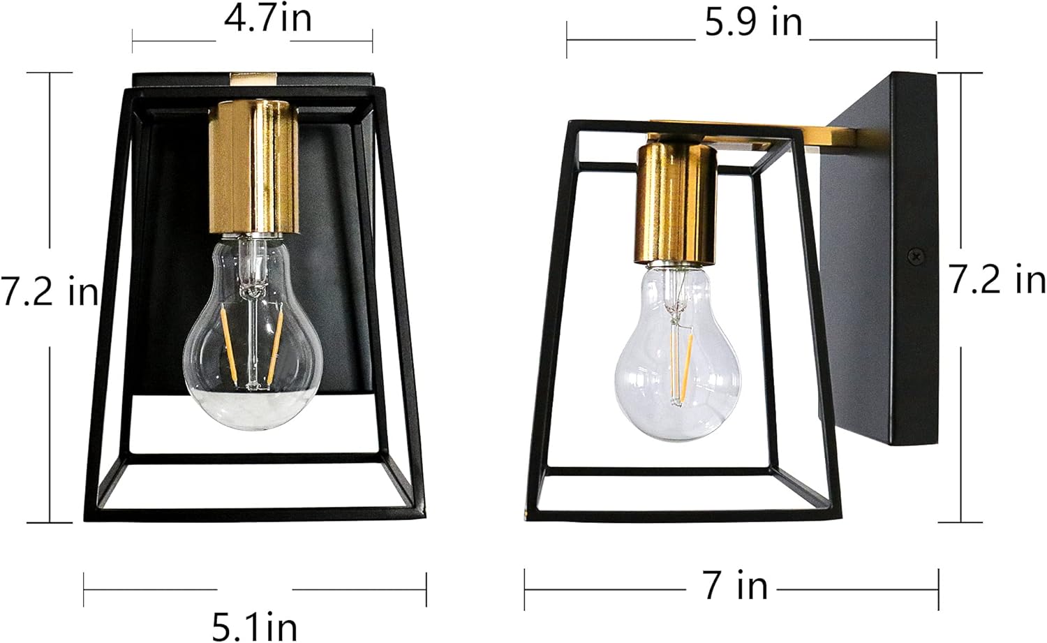 MONKFISH Modern Indoor Wall Sconce Light Fixture, Black & Brass Wall Lamp with E26 Socket, Elegant Bathroom Vanity Lighting, Bedroom Reading Light for Hallway Stairway (5" Width)